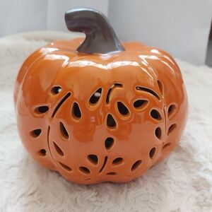 Fall Harvest Glow Ceramic Pumpkin Lantern Autumn Holiday Decor